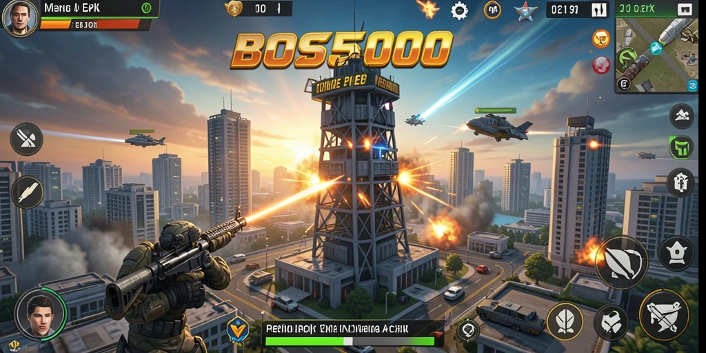Screenshot BOS5000 menampilkan aksi mendebarkan dari gameplay Tower Defense.