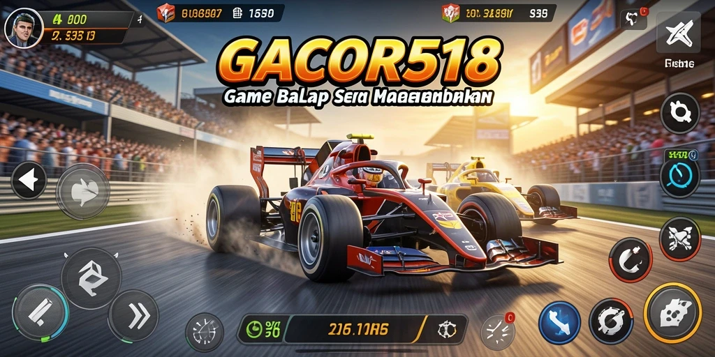 Tangkapan layar gameplay GACOR518 yang menampilkan balapan seru di trek menantang.