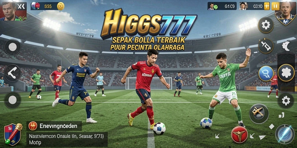 Tampilan gameplay seru dalam HIGGS777 dengan aksi sepak bola yang mendebarkan.