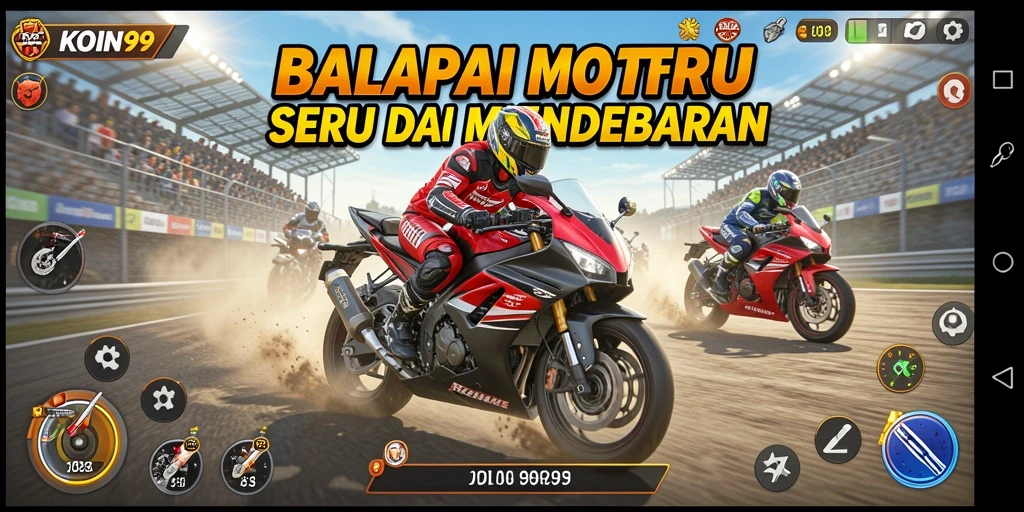 Tampilan gameplay balapan motor yang seru di KOIN99.