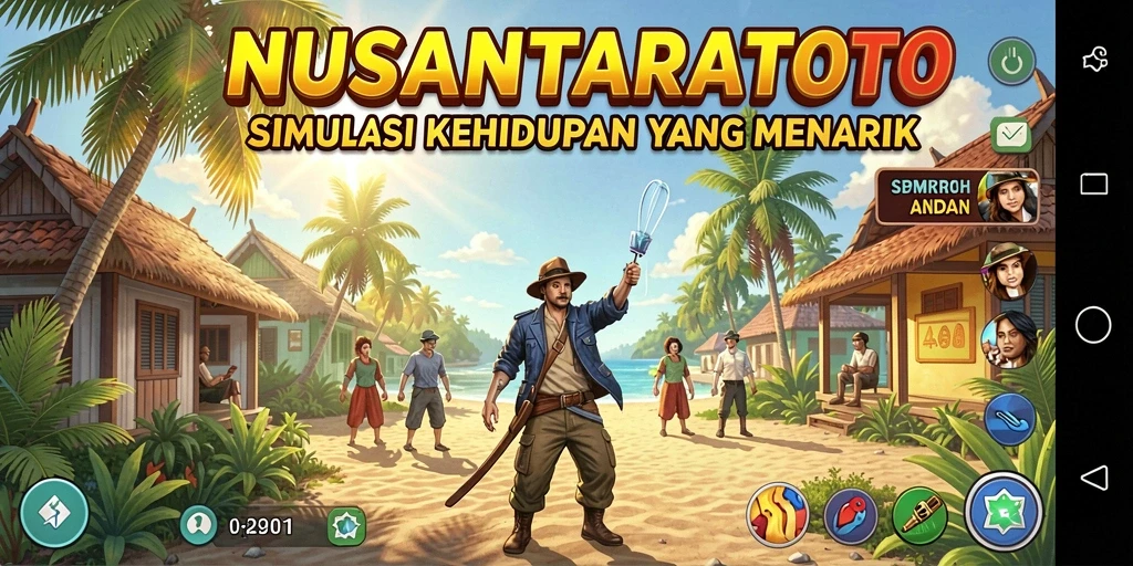 Screenshot menunjukkan gameplay simulasi yang mendalam dan interaktif.