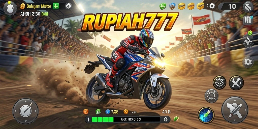 Screenshot RUPIAH777 memperlihatkan aksi balapan motor yang seru.