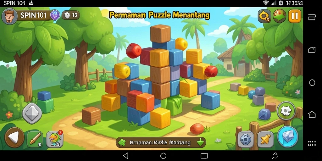 Tampilan gameplay SPIN101 menampilkan puzzle yang berwarna-warni dan menantang.
