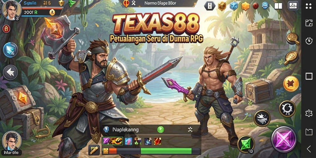 Tangkapan layar gameplay TEXAS88 yang menunjukkan aksi petualangan RPG.